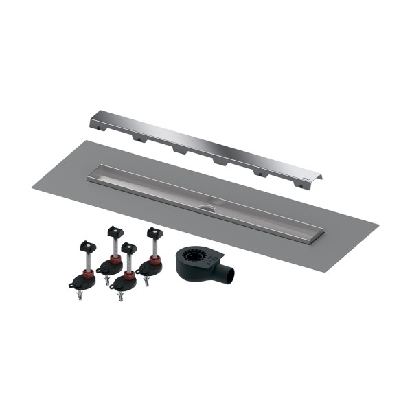 TECEdrainline. Комплект для монтажа дренажного канала, панель "steel II", сатин, с мембраной 800 мм 