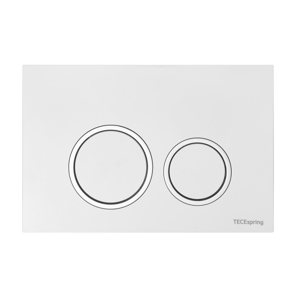 Комплект для установки подвесного унитаза: застенный модуль, панель смыва TECEspring R белая глянцевая с хромированным контуром клавиш, унитаз TECEspring R