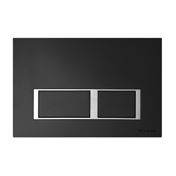 Комплект для установки подвесного унитаза: застенный модуль, панель смыва TECEspring V, черная матовая с хромированным контуром клавиш, унитаз TECE Basic